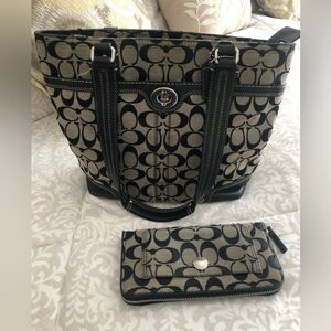 Authentic Coach Black and Tan Women's Bag with Wallet